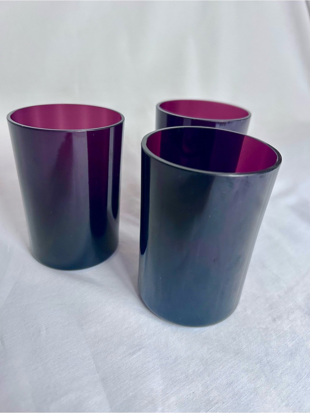 Set of 3 Amethyst Purple Glass Tumblers Drinking Glasses Plum Jewel Tone